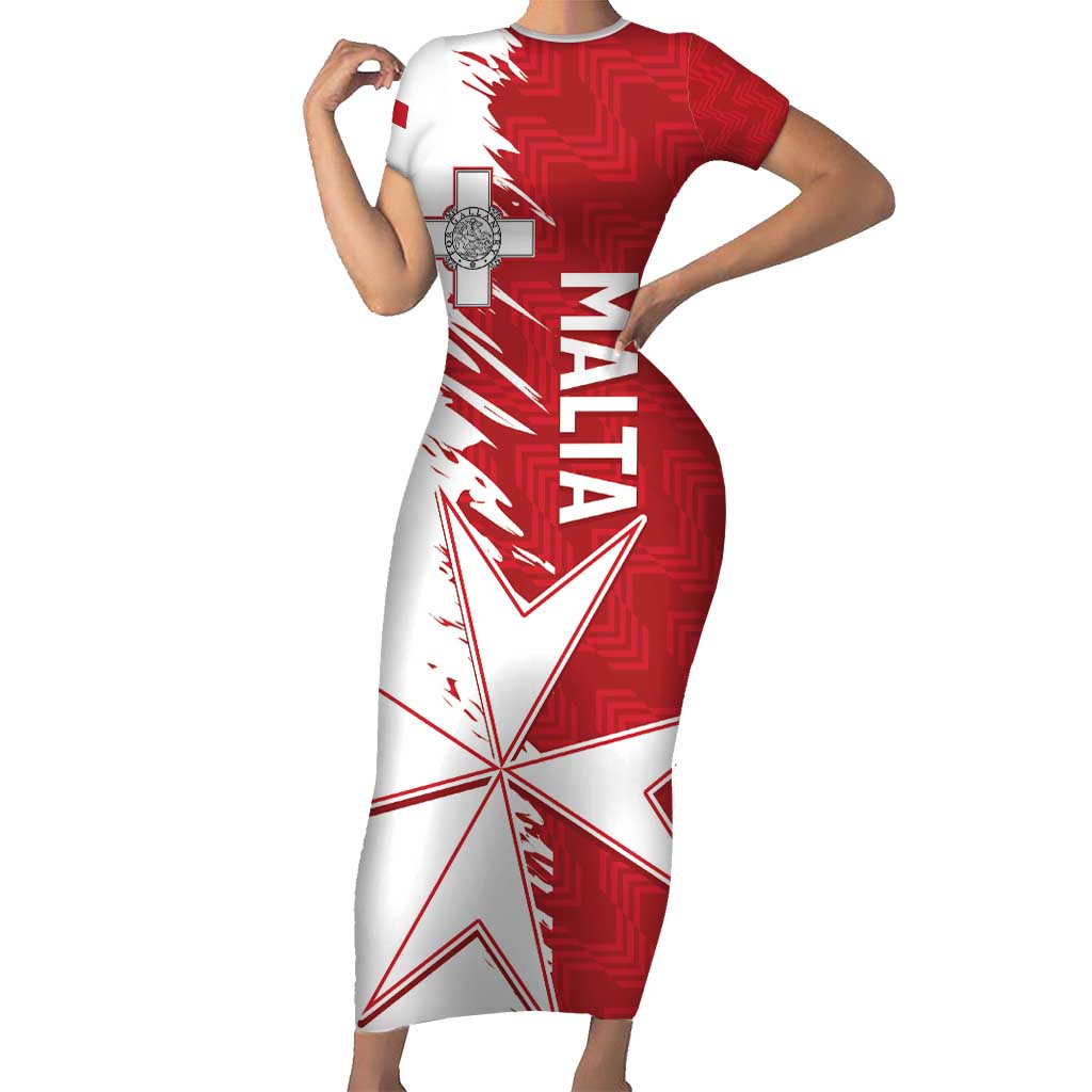 Custom Malta Football Short Sleeve Bodycon Dress Go Champions Flag Style