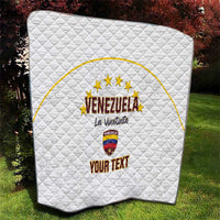 White quilt with Venezuela logo, gold stars, “La Vinotinto” and “YOUR TEXT”