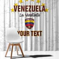 White curtain front view showing Venezuela logo, gold stars, and custom text