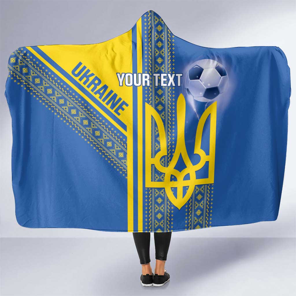 Custom Ukraine Football Hooded Blanket Go Blue And Yellow Folk Pattern