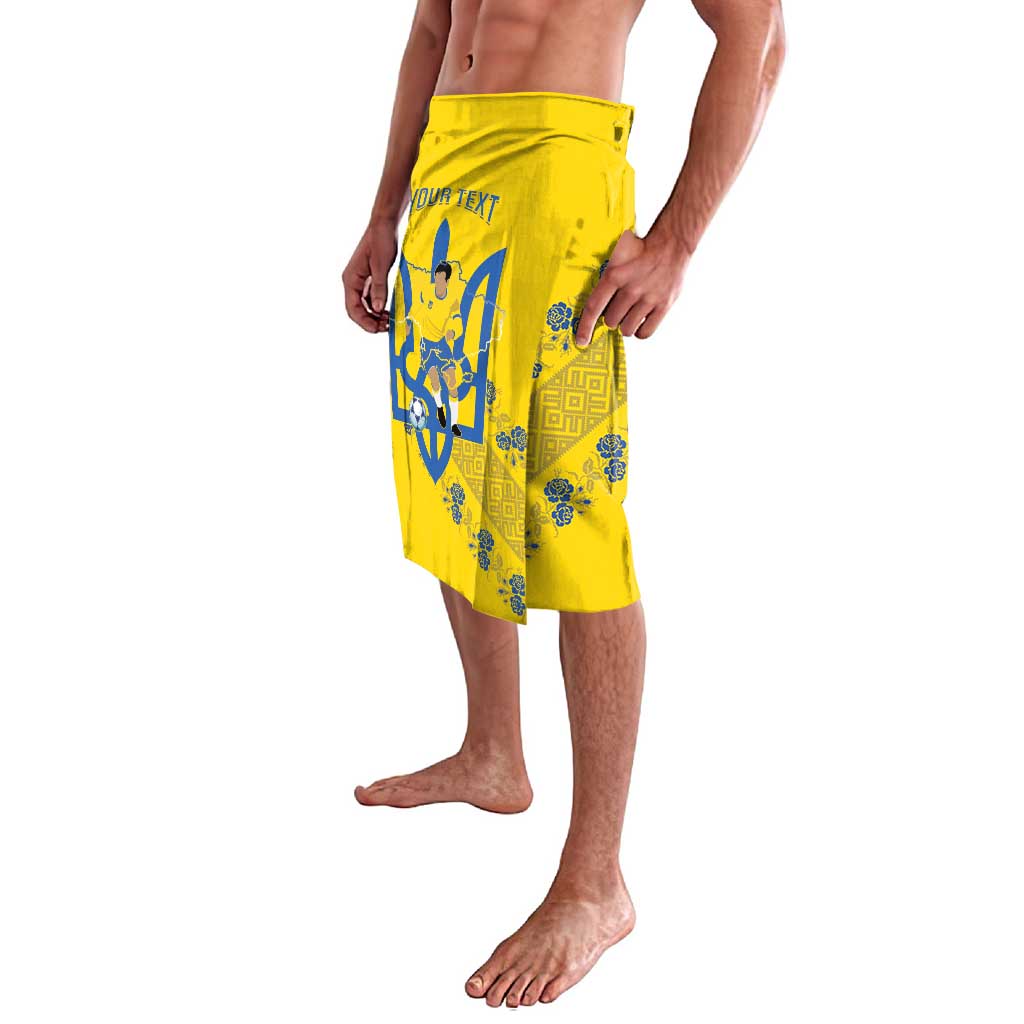 Yellow graphic football lavalava shorts, side view, elastic waistband and sports print