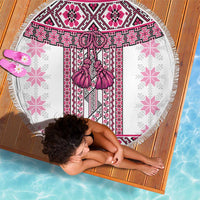 Ukraine Beach Blanket Traditional Braided Rope Belt Pink Folk Pattern