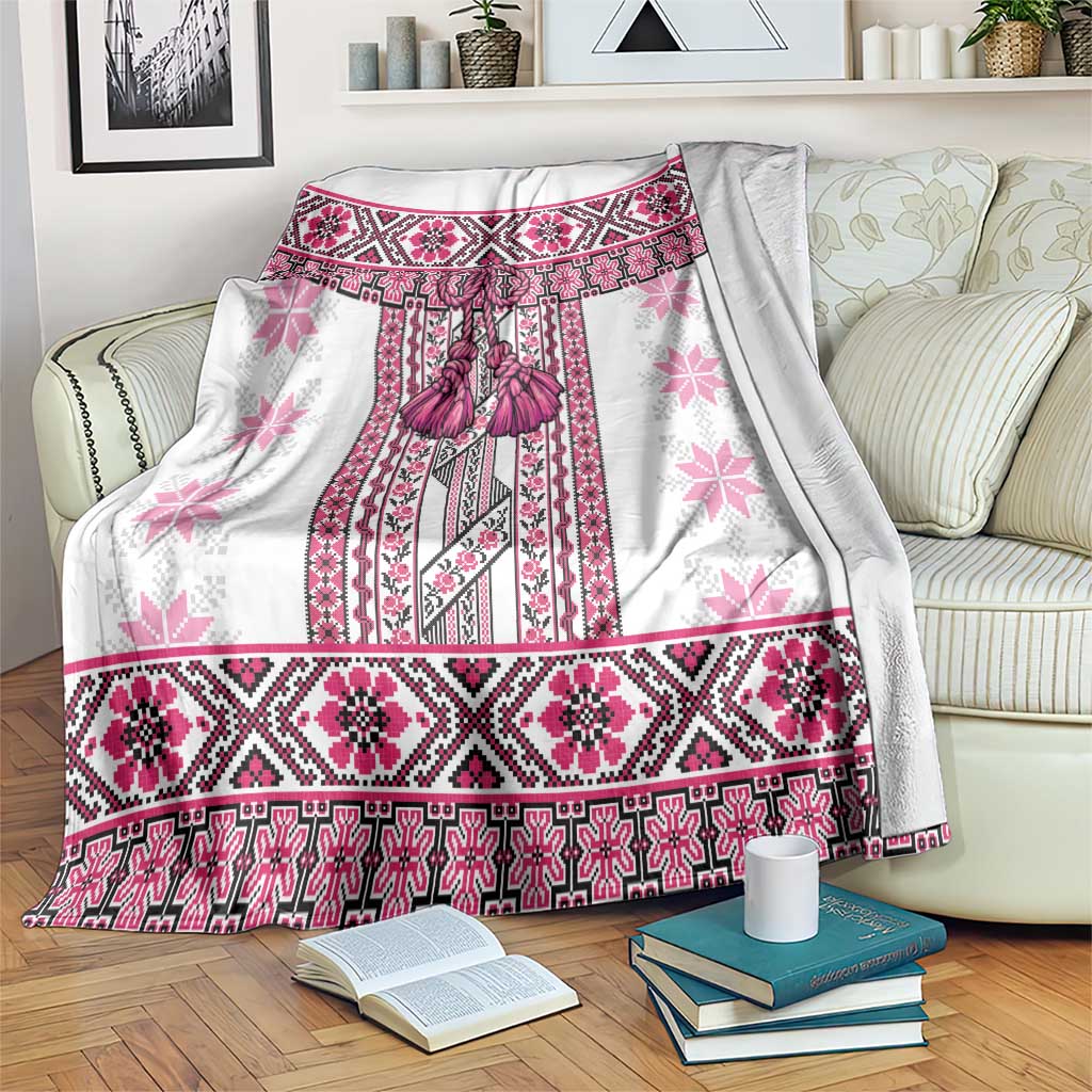Ukraine Blanket Traditional Braided Rope Belt Pink Folk Pattern