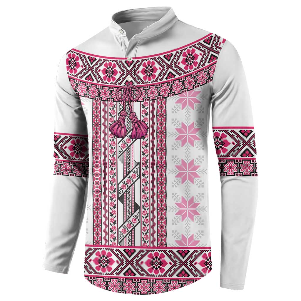 Ukraine Button Sweatshirt Traditional Braided Rope Belt Pink Folk Pattern