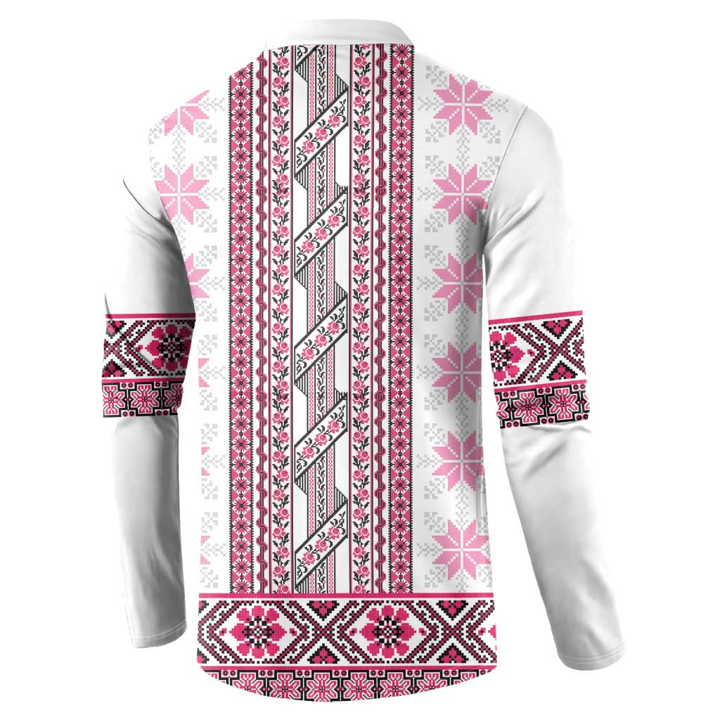 Ukraine Button Sweatshirt Traditional Braided Rope Belt Pink Folk Pattern