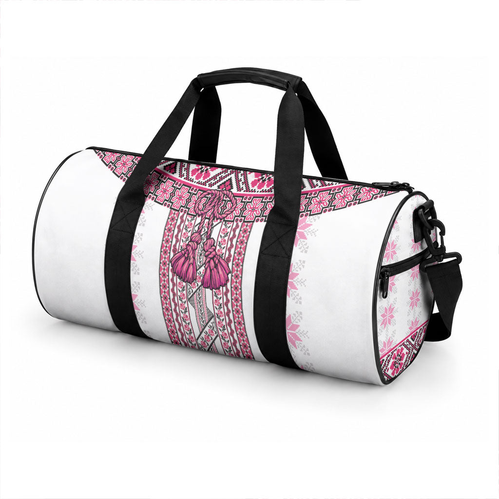 Ukraine Duffle Bag Traditional Braided Rope Belt Pink Folk Pattern