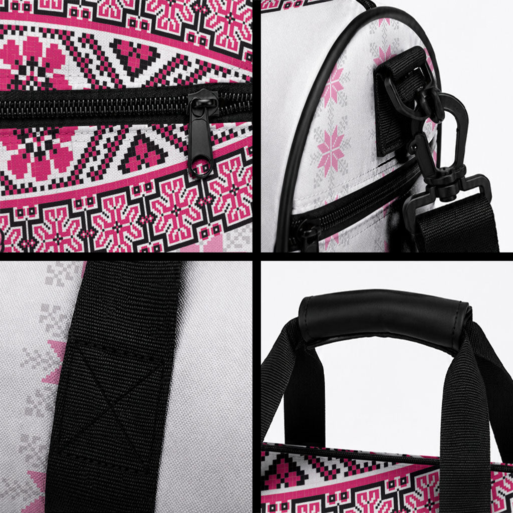 Ukraine Duffle Bag Traditional Braided Rope Belt Pink Folk Pattern