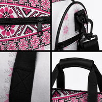 Ukraine Duffle Bag Traditional Braided Rope Belt Pink Folk Pattern