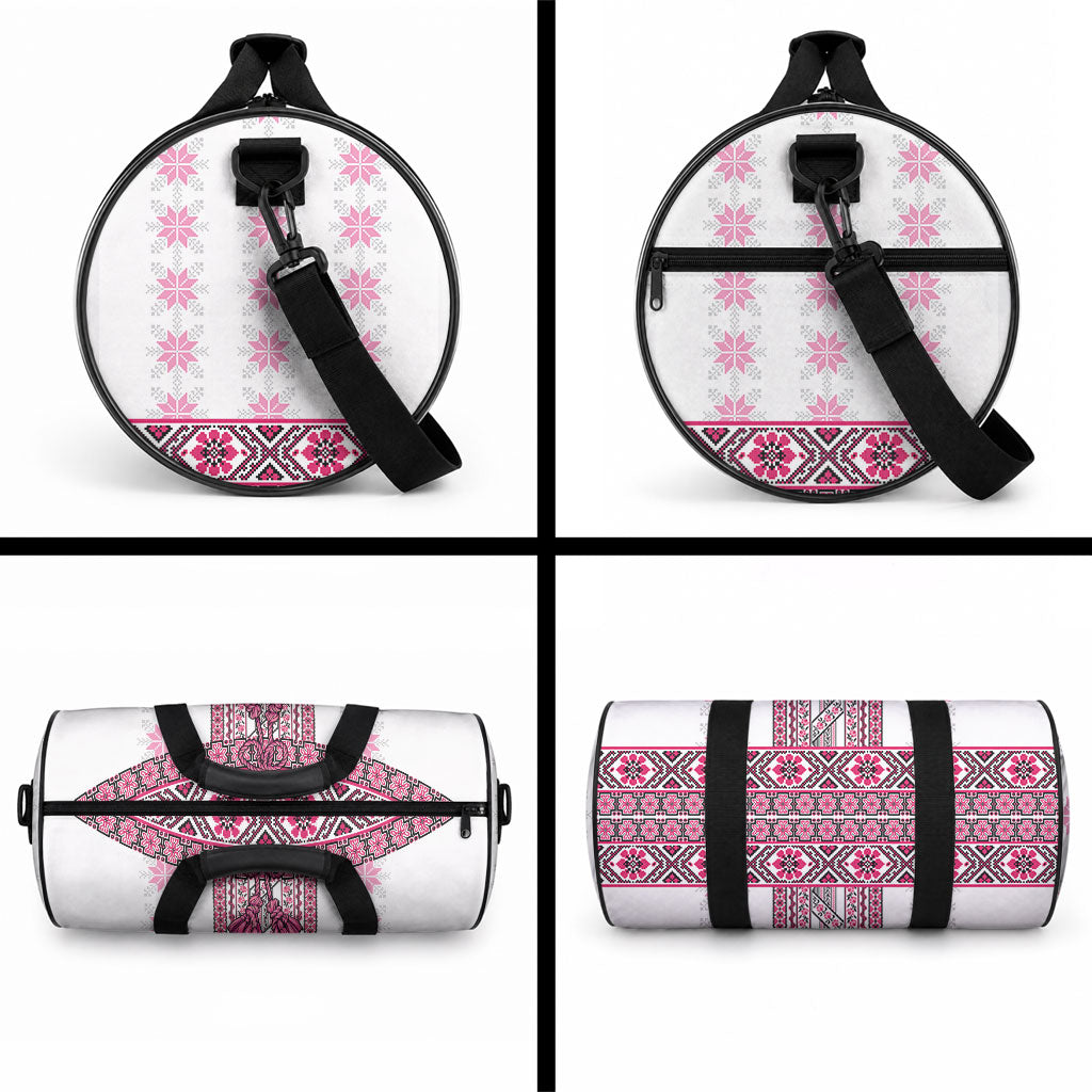 Ukraine Duffle Bag Traditional Braided Rope Belt Pink Folk Pattern