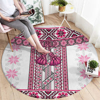 Ukraine Round Carpet Traditional Braided Rope Belt Pink Folk Pattern