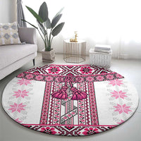 Ukraine Round Carpet Traditional Braided Rope Belt Pink Folk Pattern