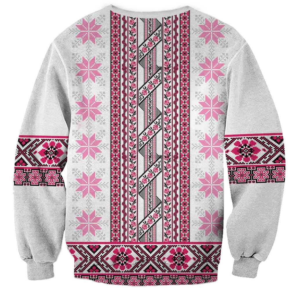 Ukraine Sweatshirt Traditional Braided Rope Belt Pink Folk Pattern