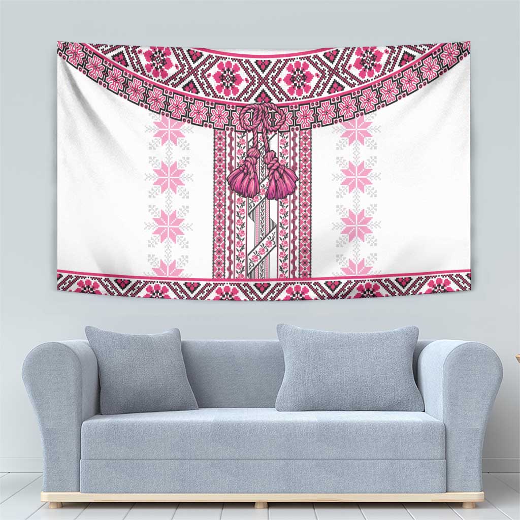 Ukraine Tapestry Traditional Braided Rope Belt Pink Folk Pattern
