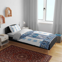 Ukraine Bedding Set Traditional Braided Rope Belt Blue Folk Pattern