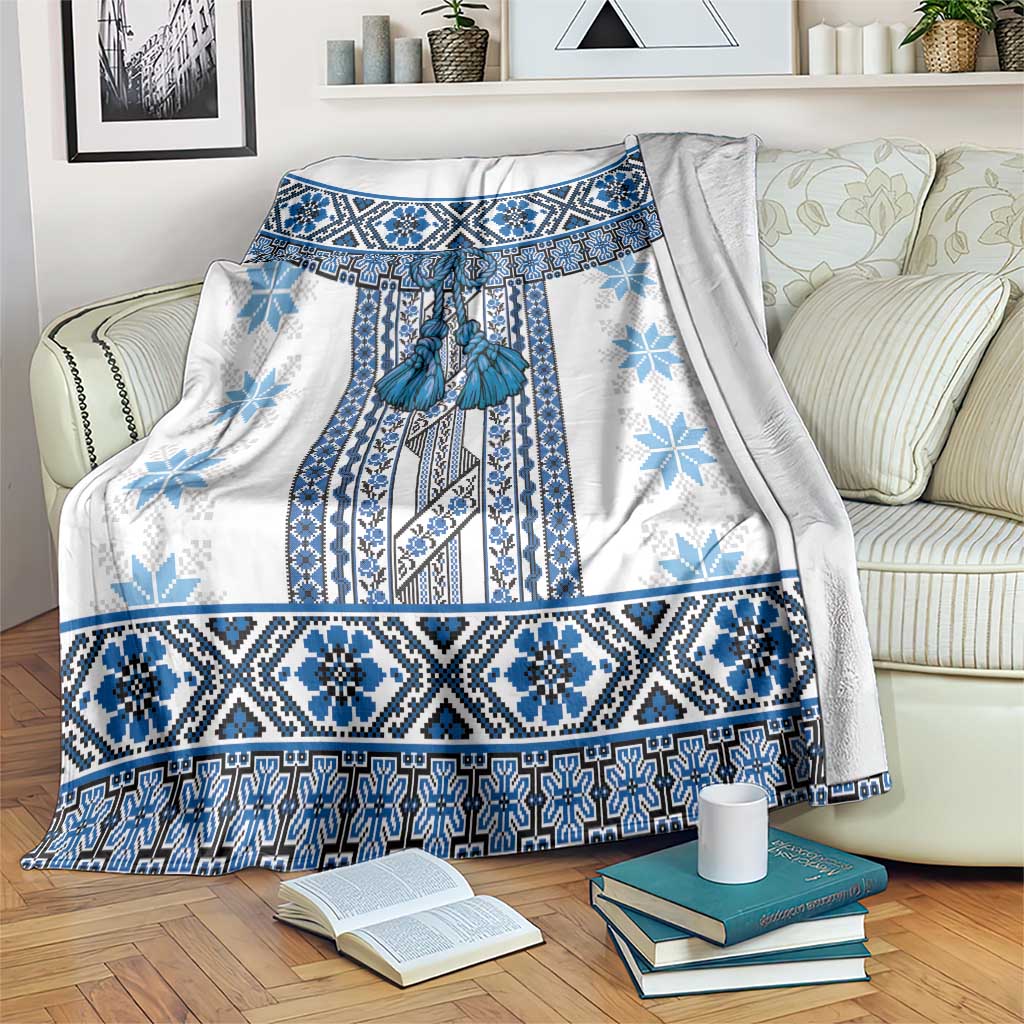 Ukraine Blanket Traditional Braided Rope Belt Blue Folk Pattern