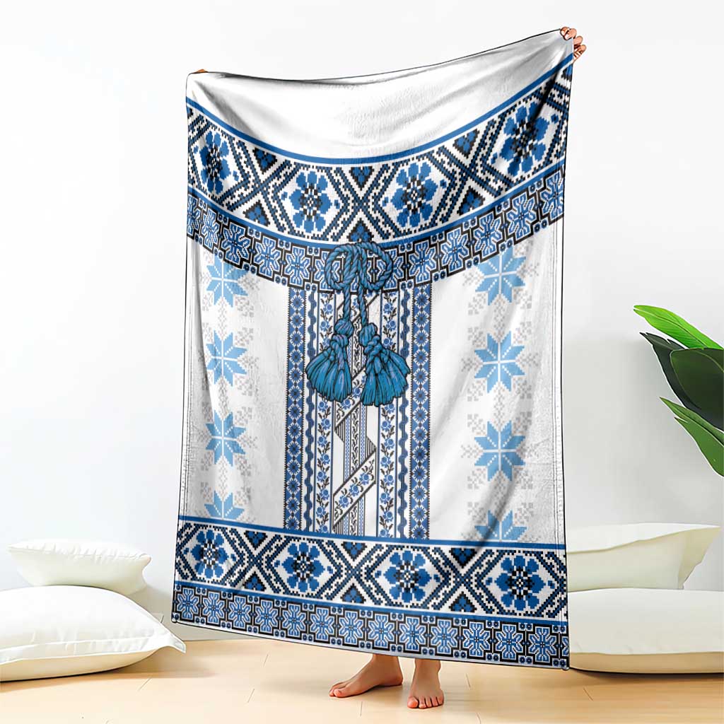 Ukraine Blanket Traditional Braided Rope Belt Blue Folk Pattern
