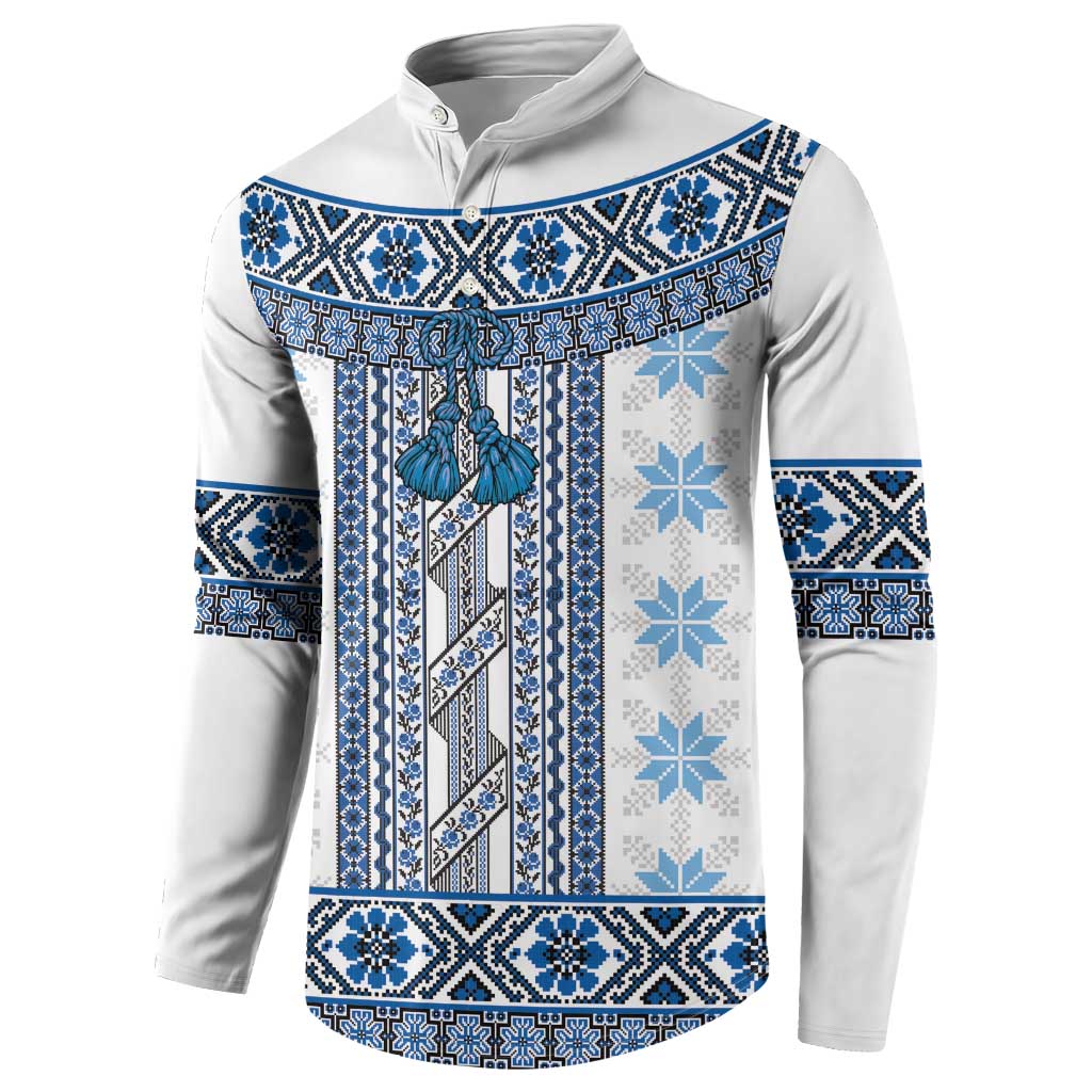 Ukraine Button Sweatshirt Traditional Braided Rope Belt Blue Folk Pattern