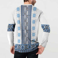 Ukraine Button Sweatshirt Traditional Braided Rope Belt Blue Folk Pattern