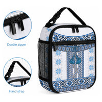 Ukraine Lunch Bag Traditional Braided Rope Belt Blue Folk Pattern