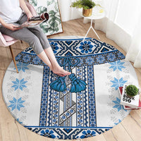 Ukraine Round Carpet Traditional Braided Rope Belt Blue Folk Pattern