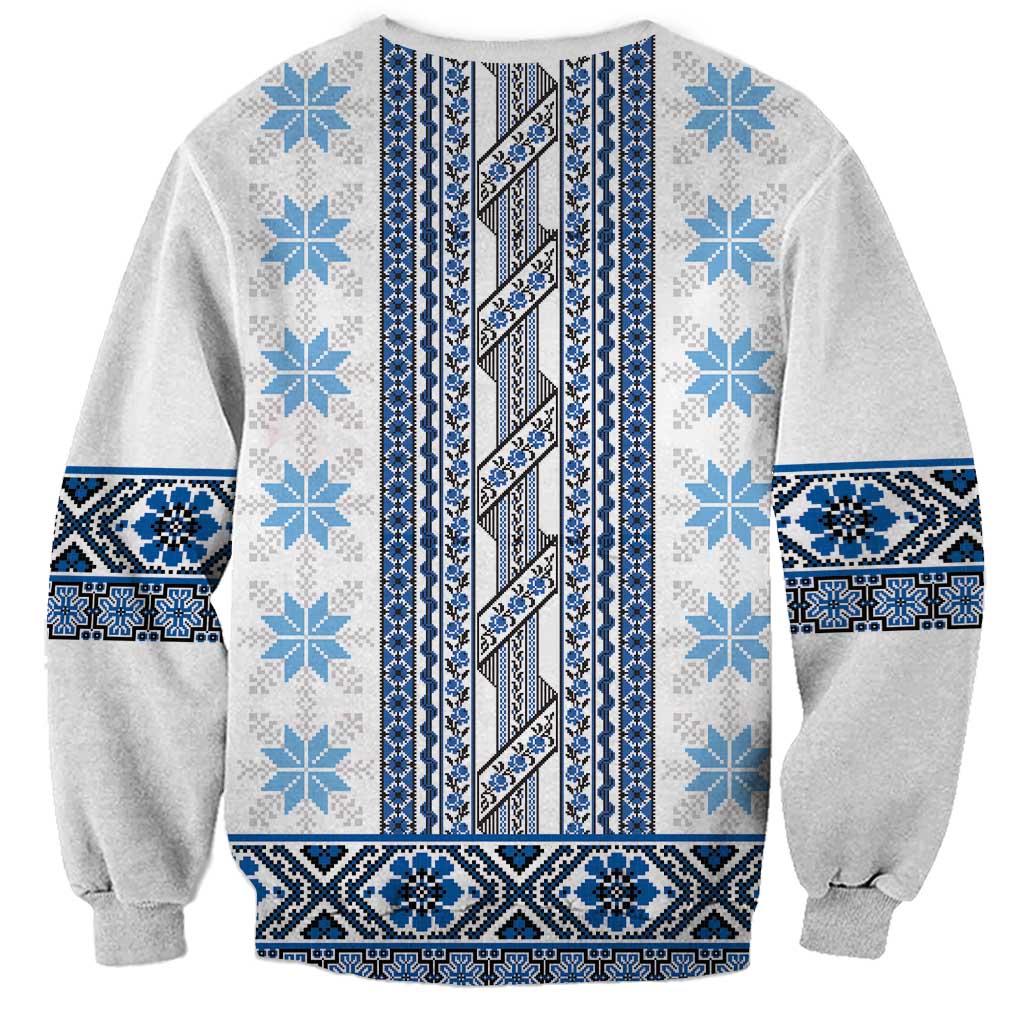 Ukraine Sweatshirt Traditional Braided Rope Belt Blue Folk Pattern