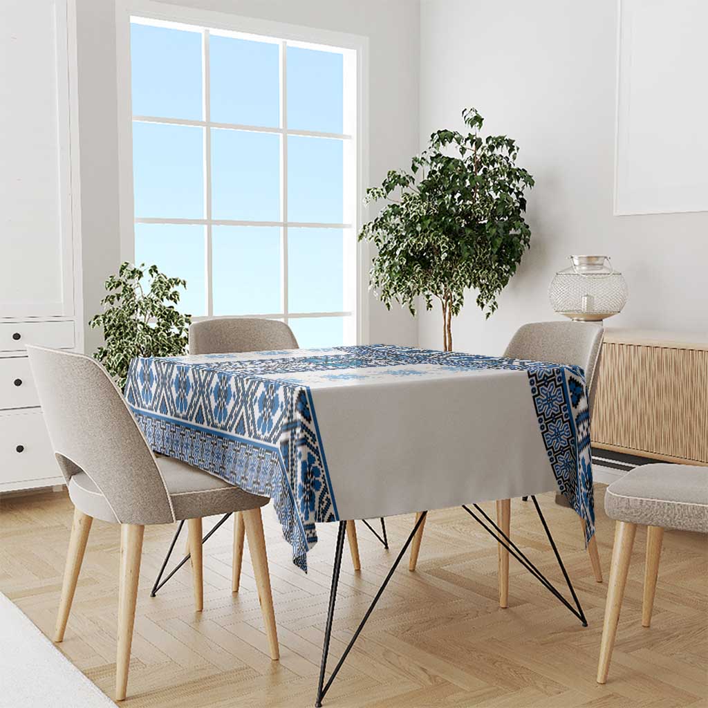 Ukraine Tablecloth Traditional Braided Rope Belt Blue Folk Pattern