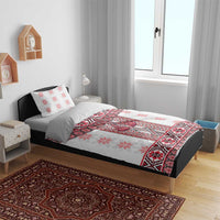 Ukraine Bedding Set Traditional Braided Rope Belt Red Folk Pattern