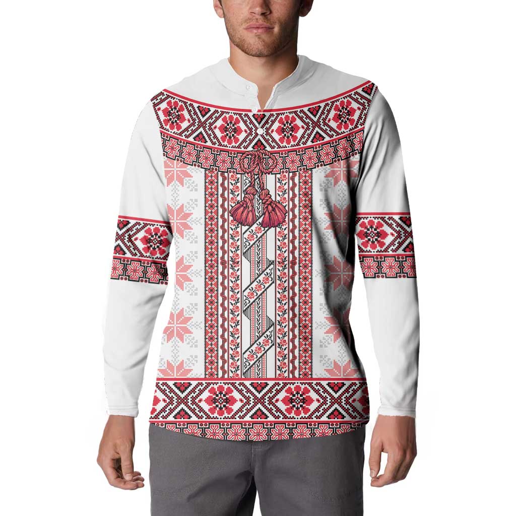 Ukraine Button Sweatshirt Traditional Braided Rope Belt Red Folk Pattern