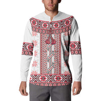 Ukraine Button Sweatshirt Traditional Braided Rope Belt Red Folk Pattern