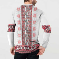 Ukraine Button Sweatshirt Traditional Braided Rope Belt Red Folk Pattern