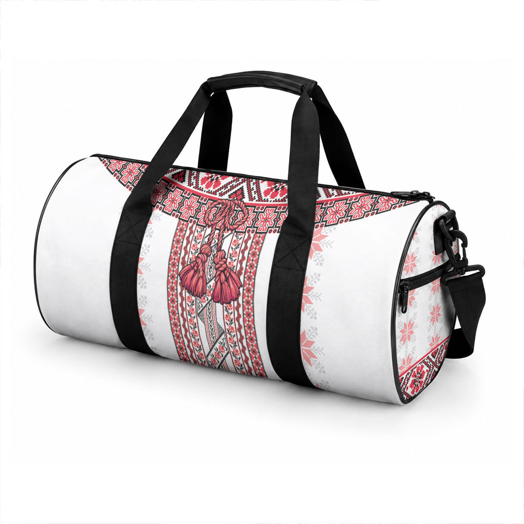 Ukraine Duffle Bag Traditional Braided Rope Belt Red Folk Pattern
