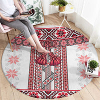 Ukraine Round Carpet Traditional Braided Rope Belt Red Folk Pattern