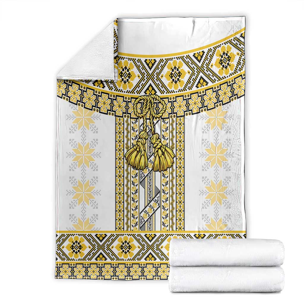 Ukraine Blanket Traditional Braided Rope Belt Yellow Folk Pattern