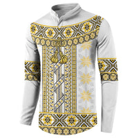 Ukraine Button Sweatshirt Traditional Braided Rope Belt Yellow Folk Pattern