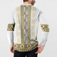Ukraine Button Sweatshirt Traditional Braided Rope Belt Yellow Folk Pattern