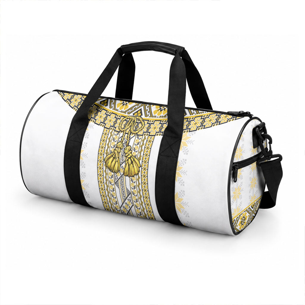 Ukraine Duffle Bag Traditional Braided Rope Belt Yellow Folk Pattern