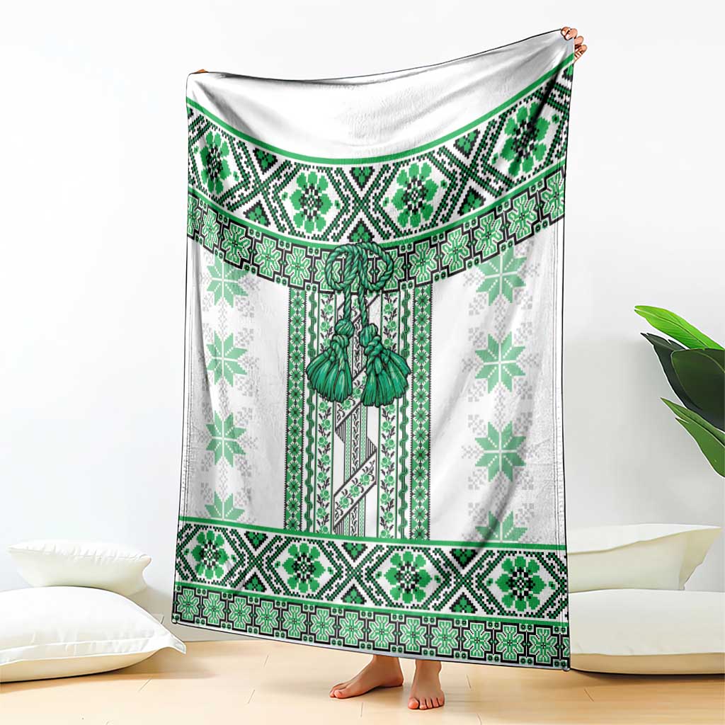 Ukraine Blanket Traditional Braided Rope Belt Green Folk Pattern