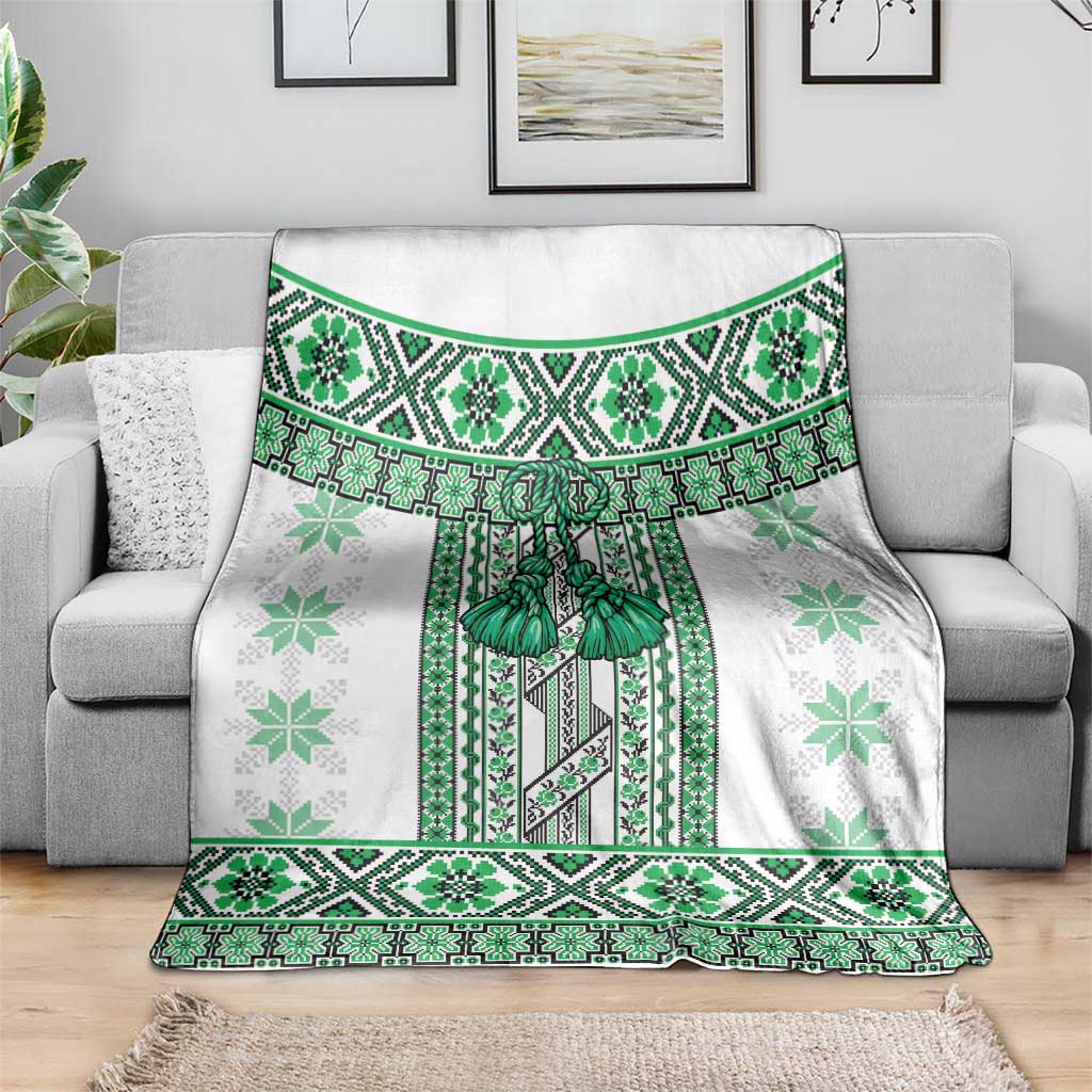 Ukraine Blanket Traditional Braided Rope Belt Green Folk Pattern