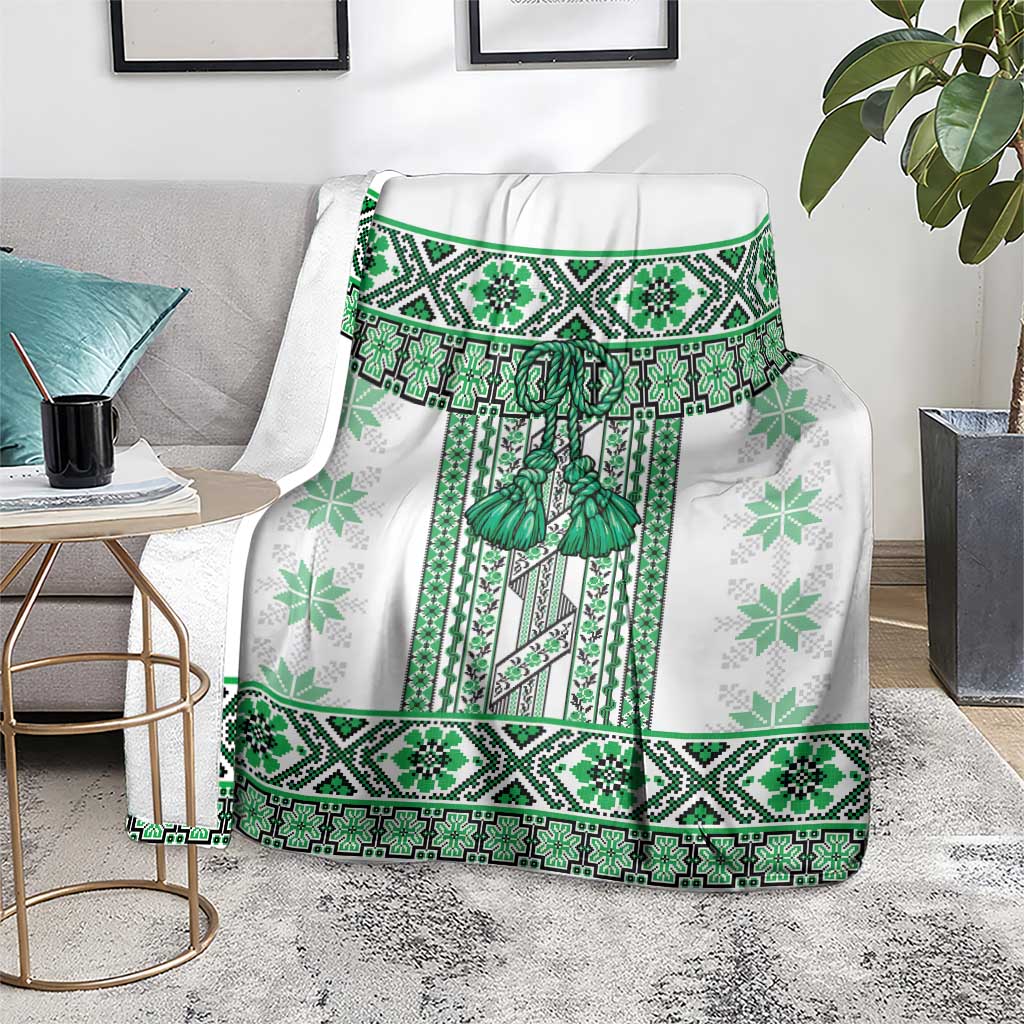 Ukraine Blanket Traditional Braided Rope Belt Green Folk Pattern