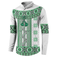 Ukraine Button Sweatshirt Traditional Braided Rope Belt Green Folk Pattern