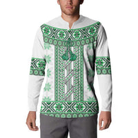 Ukraine Button Sweatshirt Traditional Braided Rope Belt Green Folk Pattern