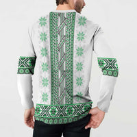 Ukraine Button Sweatshirt Traditional Braided Rope Belt Green Folk Pattern