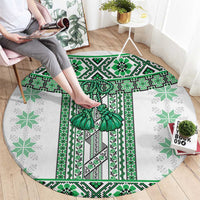 Ukraine Round Carpet Traditional Braided Rope Belt Green Folk Pattern