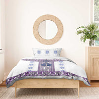 Ukraine Bedding Set Traditional Braided Rope Belt Purple Folk Pattern