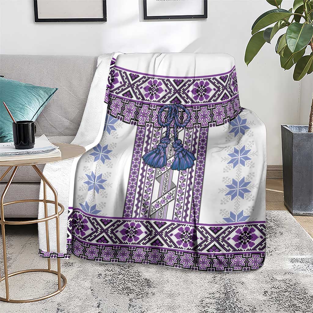Ukraine Blanket Traditional Braided Rope Belt Purple Folk Pattern