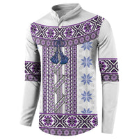 Ukraine Button Sweatshirt Traditional Braided Rope Belt Purple Folk Pattern