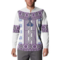 Ukraine Button Sweatshirt Traditional Braided Rope Belt Purple Folk Pattern