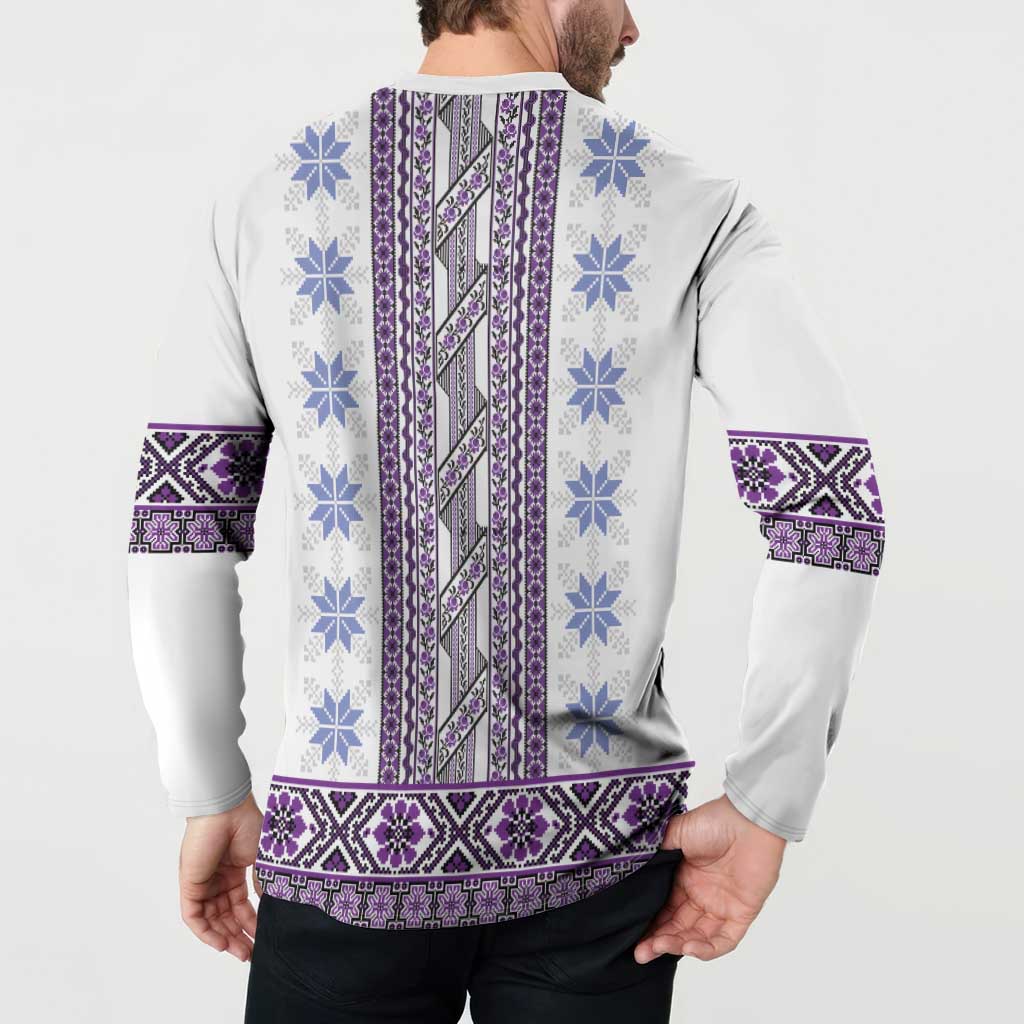 Ukraine Button Sweatshirt Traditional Braided Rope Belt Purple Folk Pattern