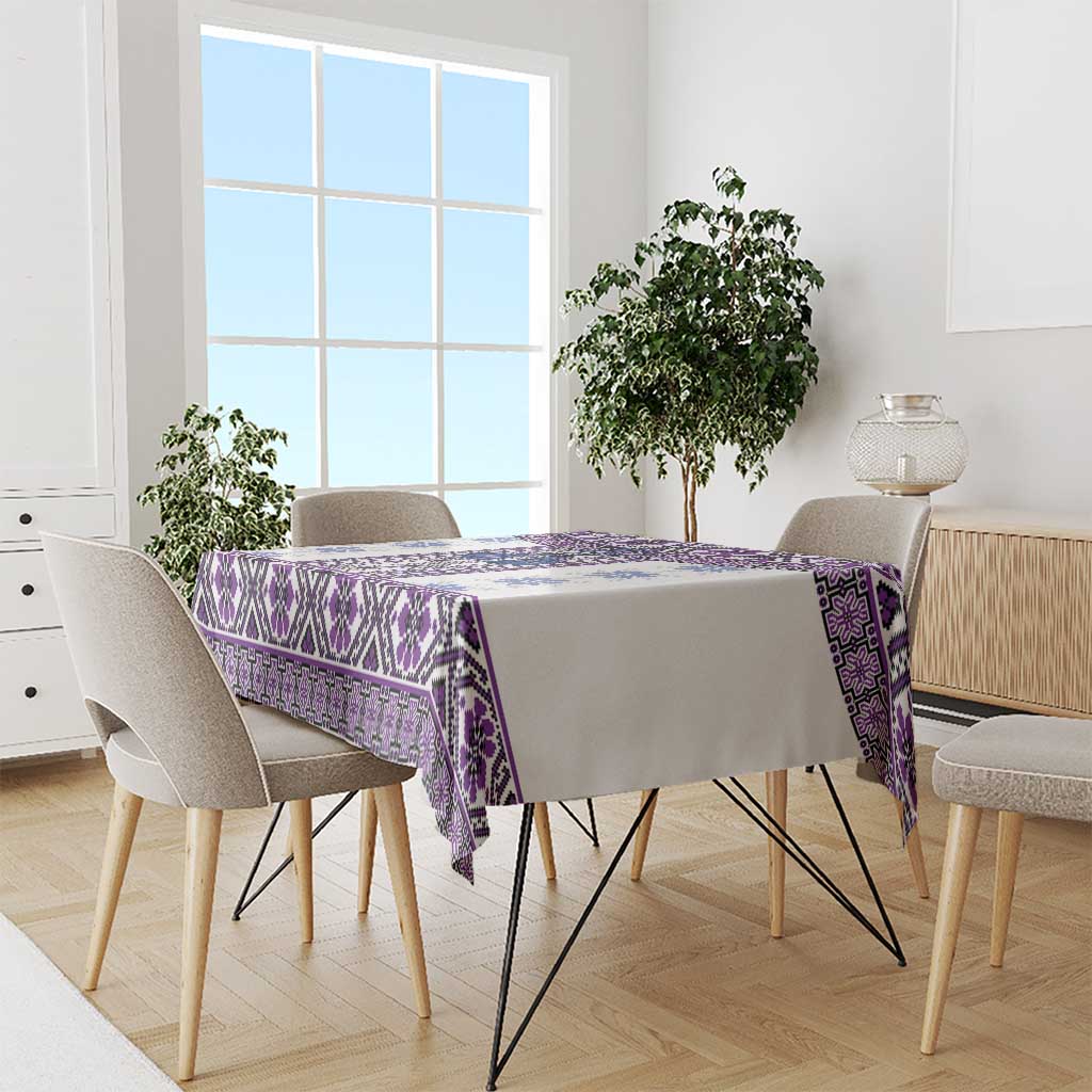 Ukraine Tablecloth Traditional Braided Rope Belt Purple Folk Pattern