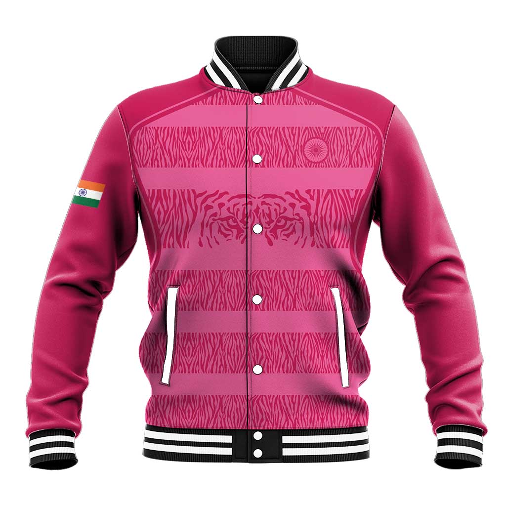 Custom India Football 2026 Baseball Jacket Come On Blue Tigresses - Pink Version